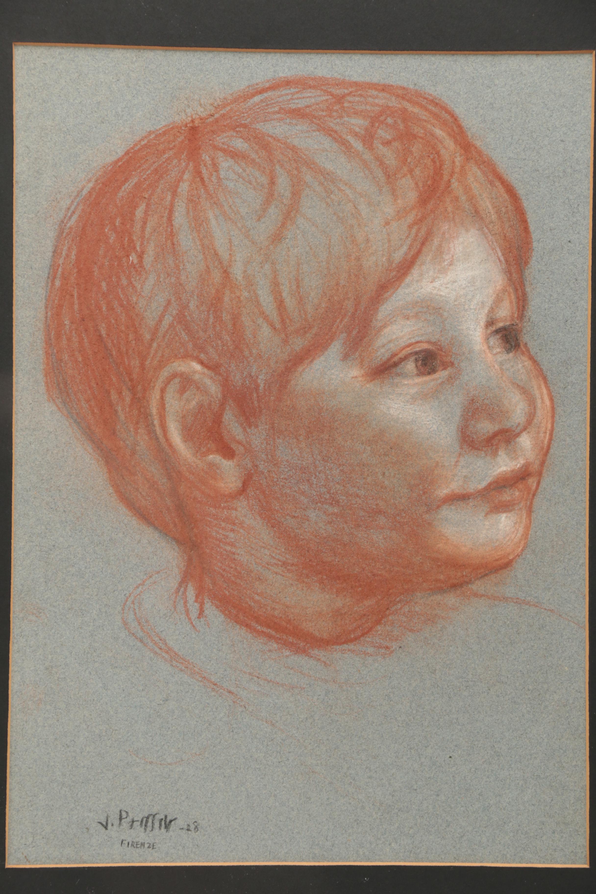 1928 Conte Crayon Portrait of a Young Boy