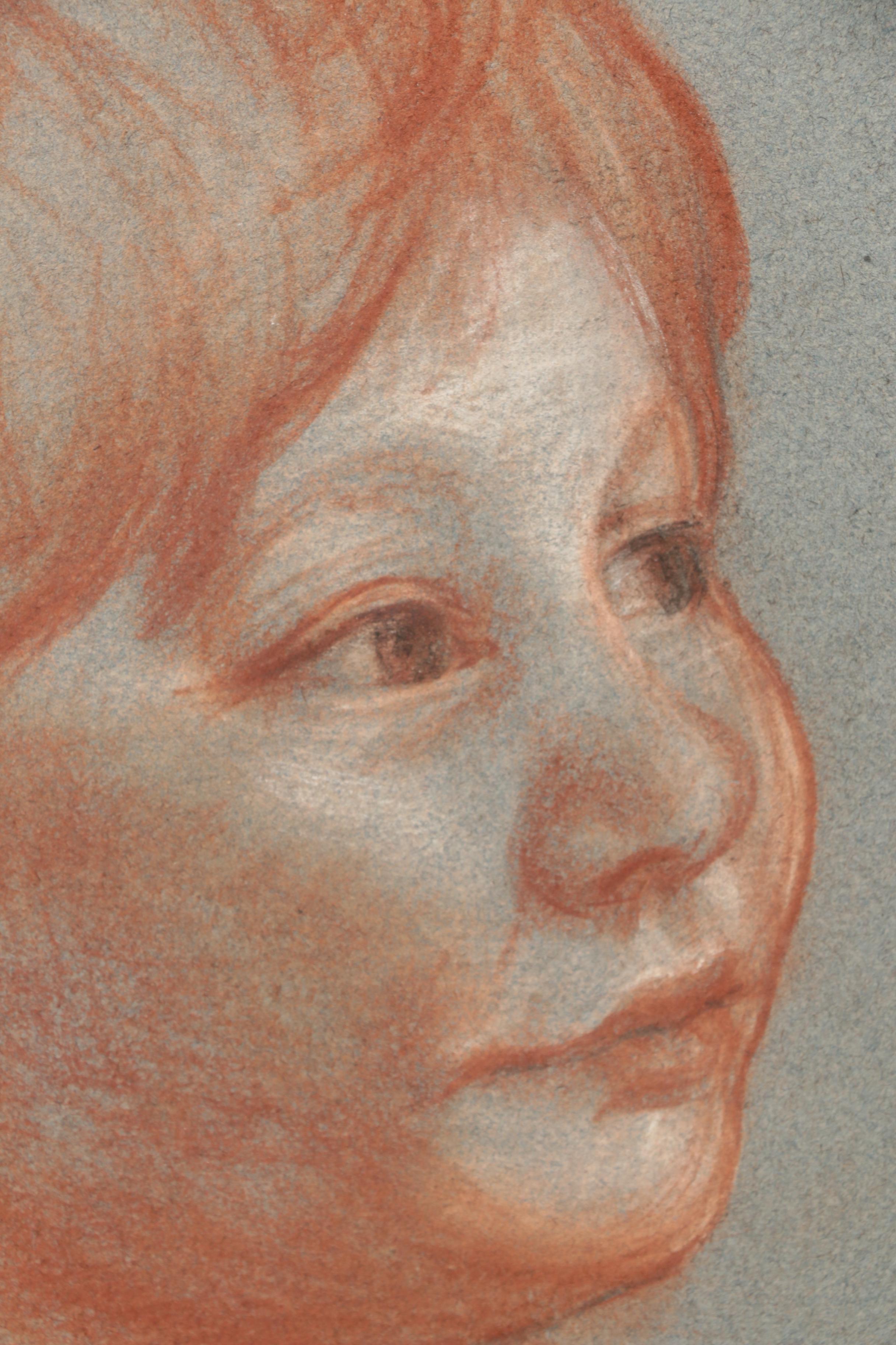 1928 Conte Crayon Portrait of a Young Boy