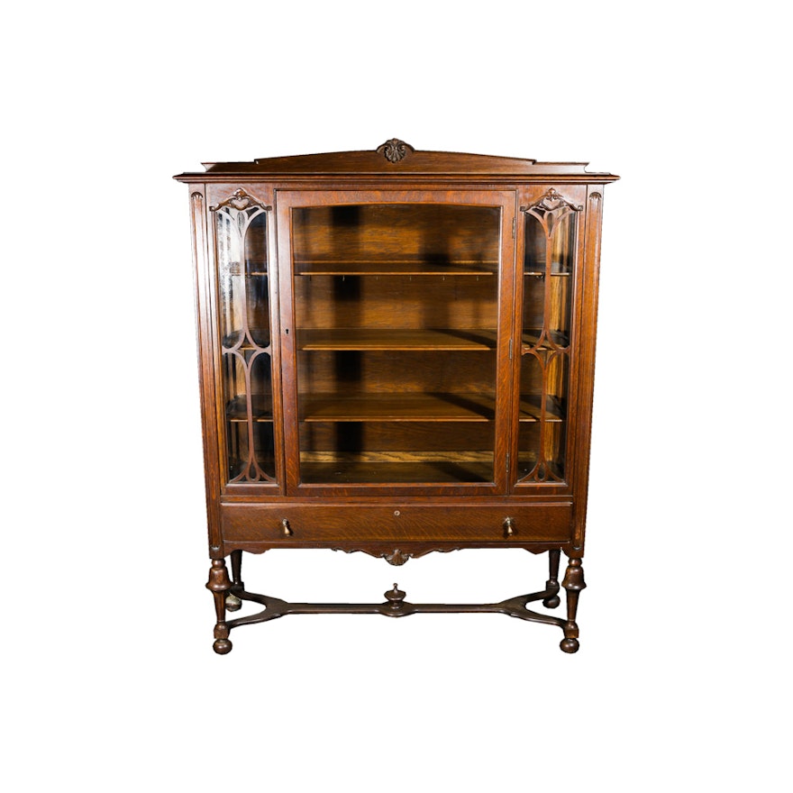 Antique Raised Glass and Oak Display Cabinet by Lammert's