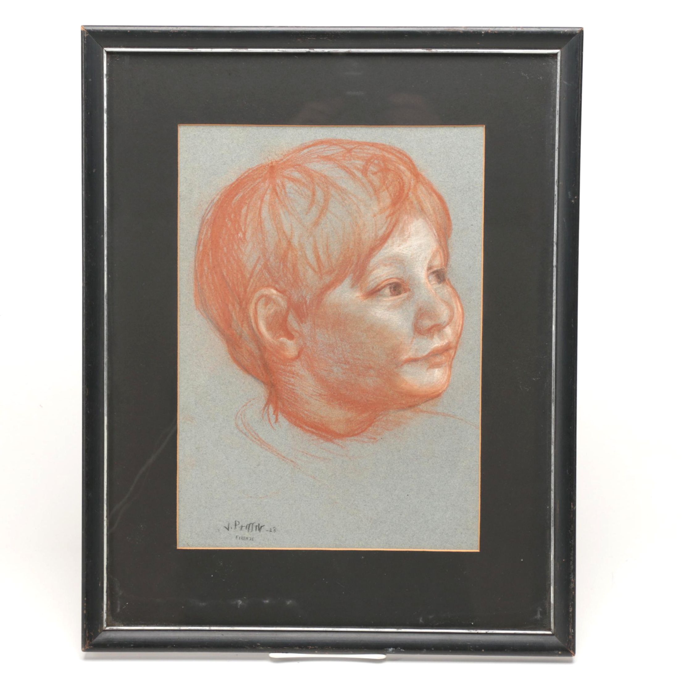 1928 Conte Crayon Portrait of a Young Boy
