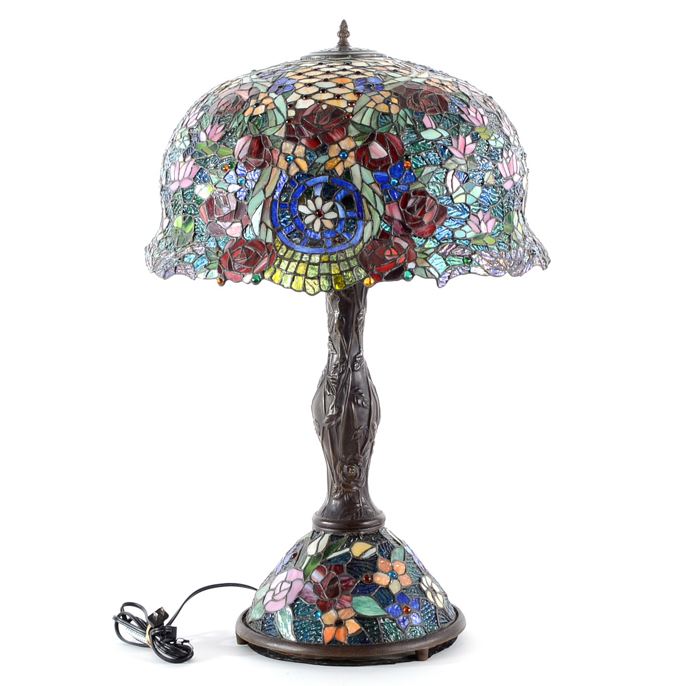 Stained Glass Water Lily and Rose Table Lamp
