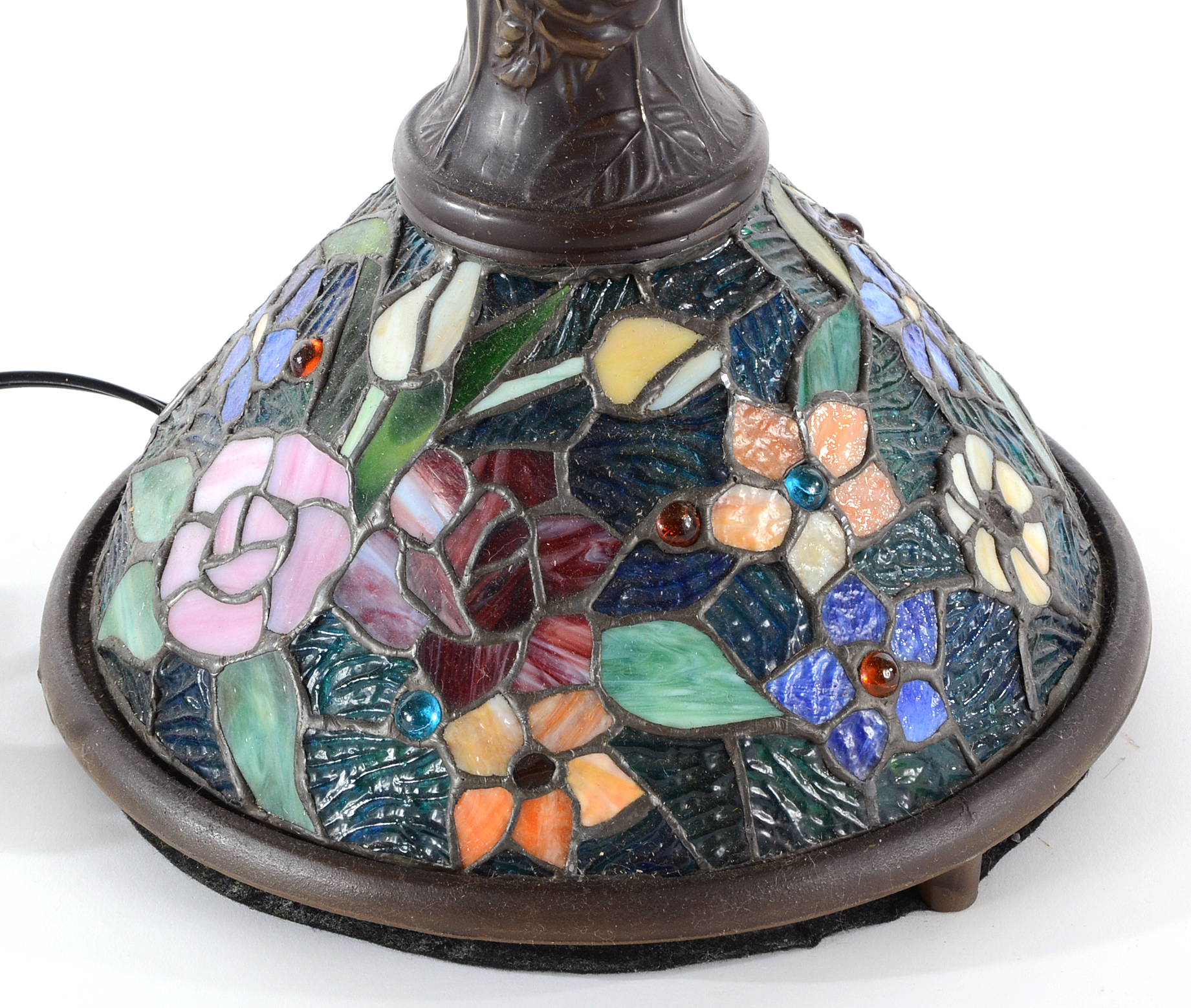 Stained Glass Water Lily and Rose Table Lamp