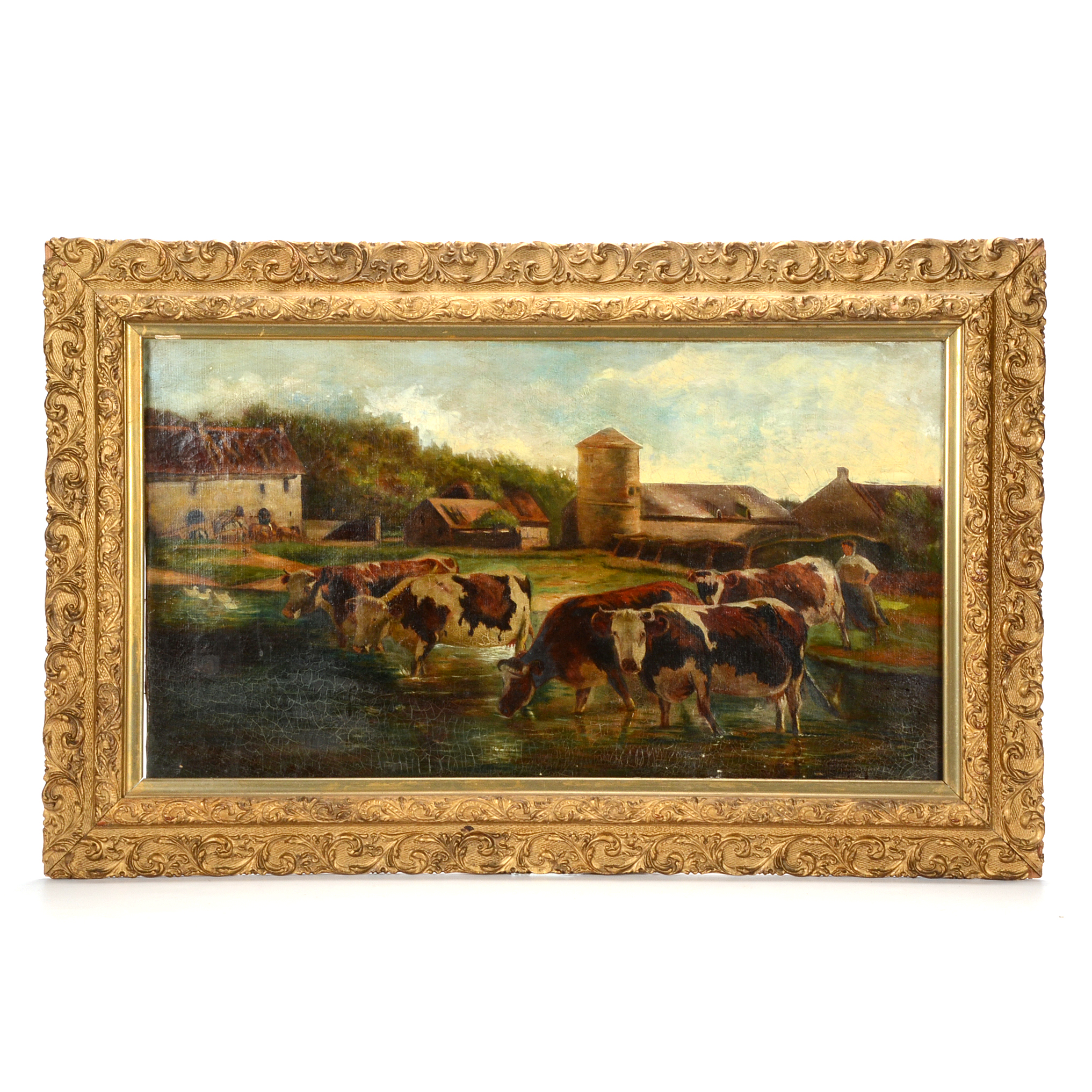 Early-19th Century Original Pastoral Oil Painting on Canvas
