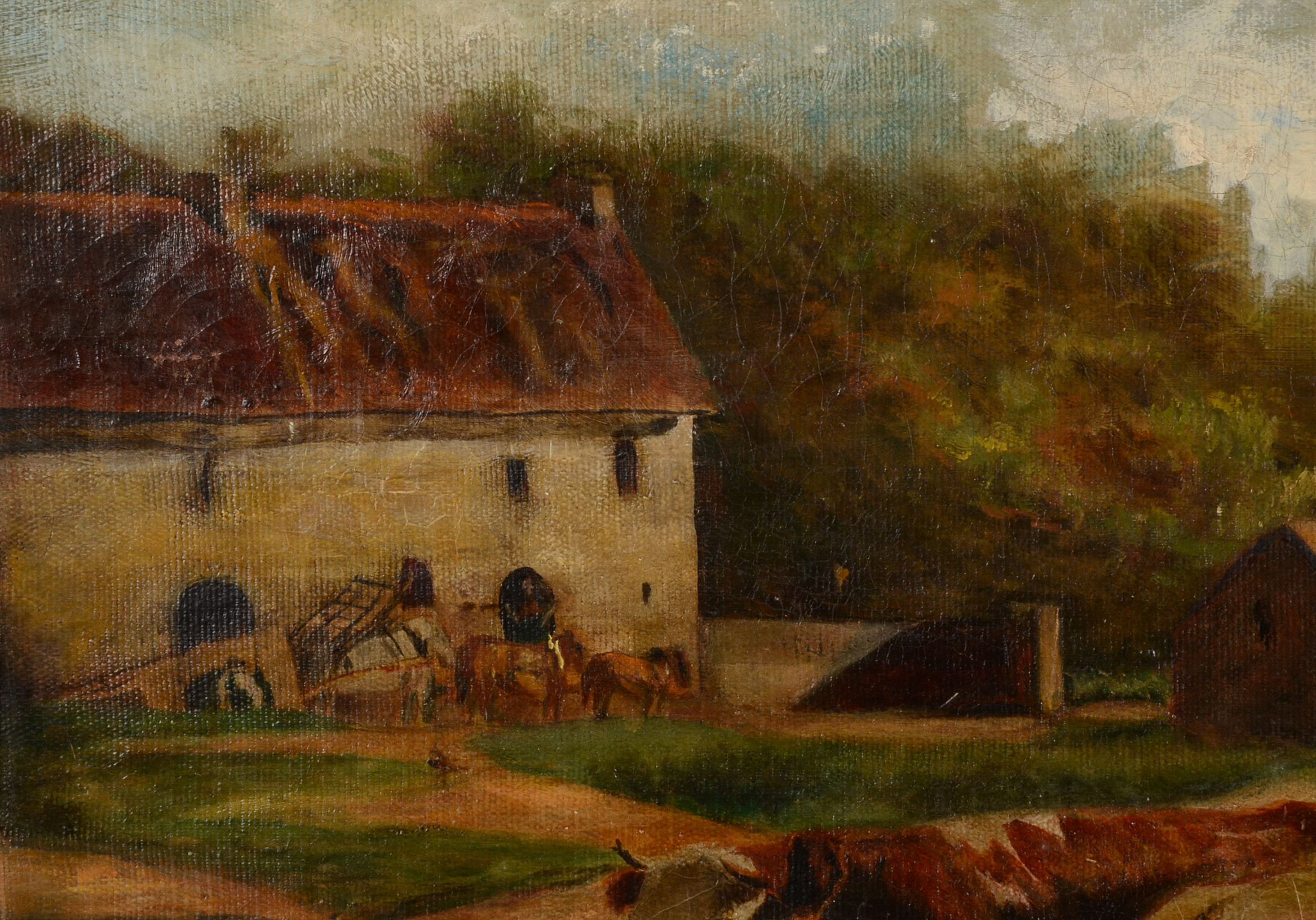 Early-19th Century Original Pastoral Oil Painting on Canvas