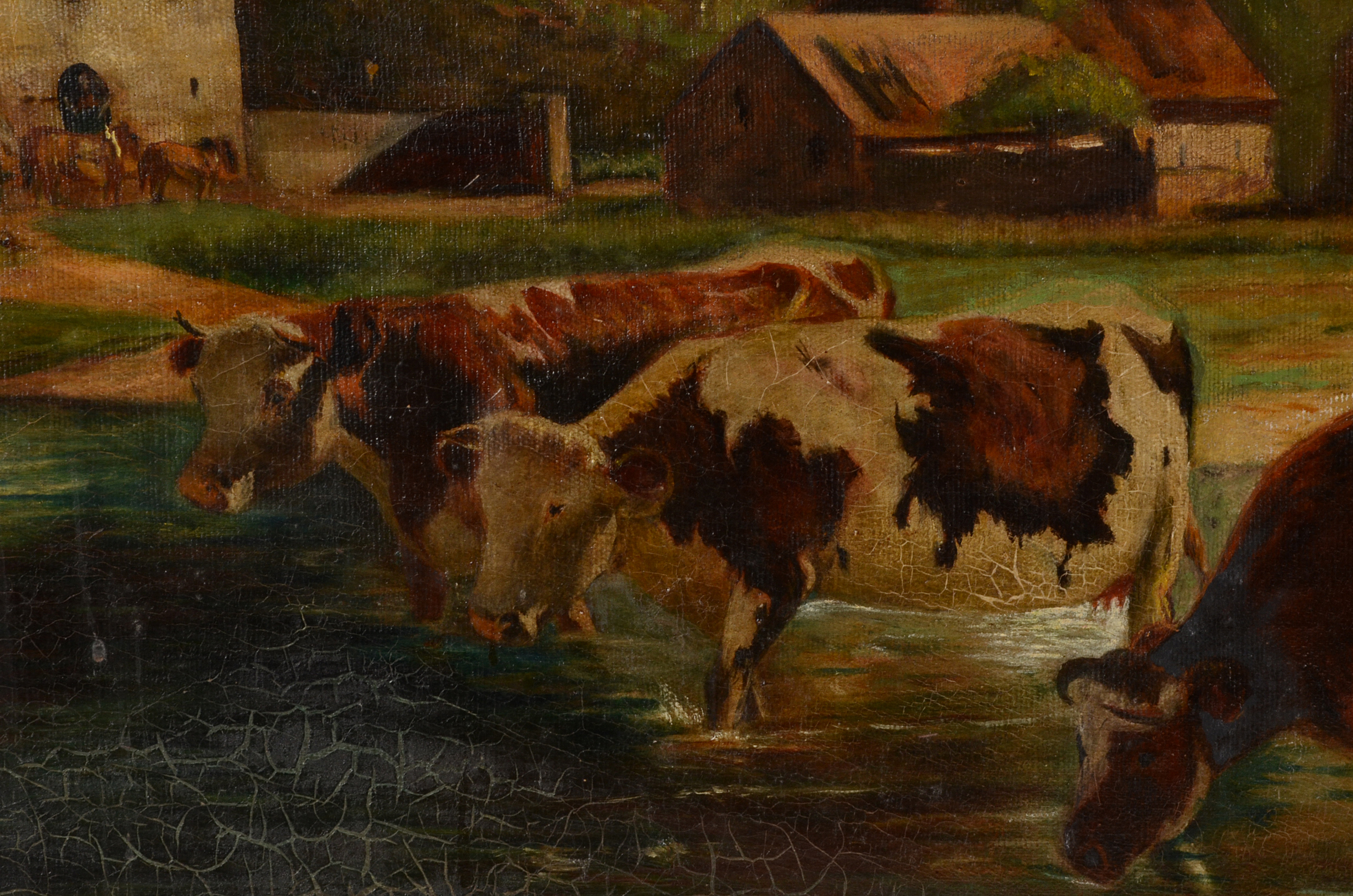 Early-19th Century Original Pastoral Oil Painting on Canvas