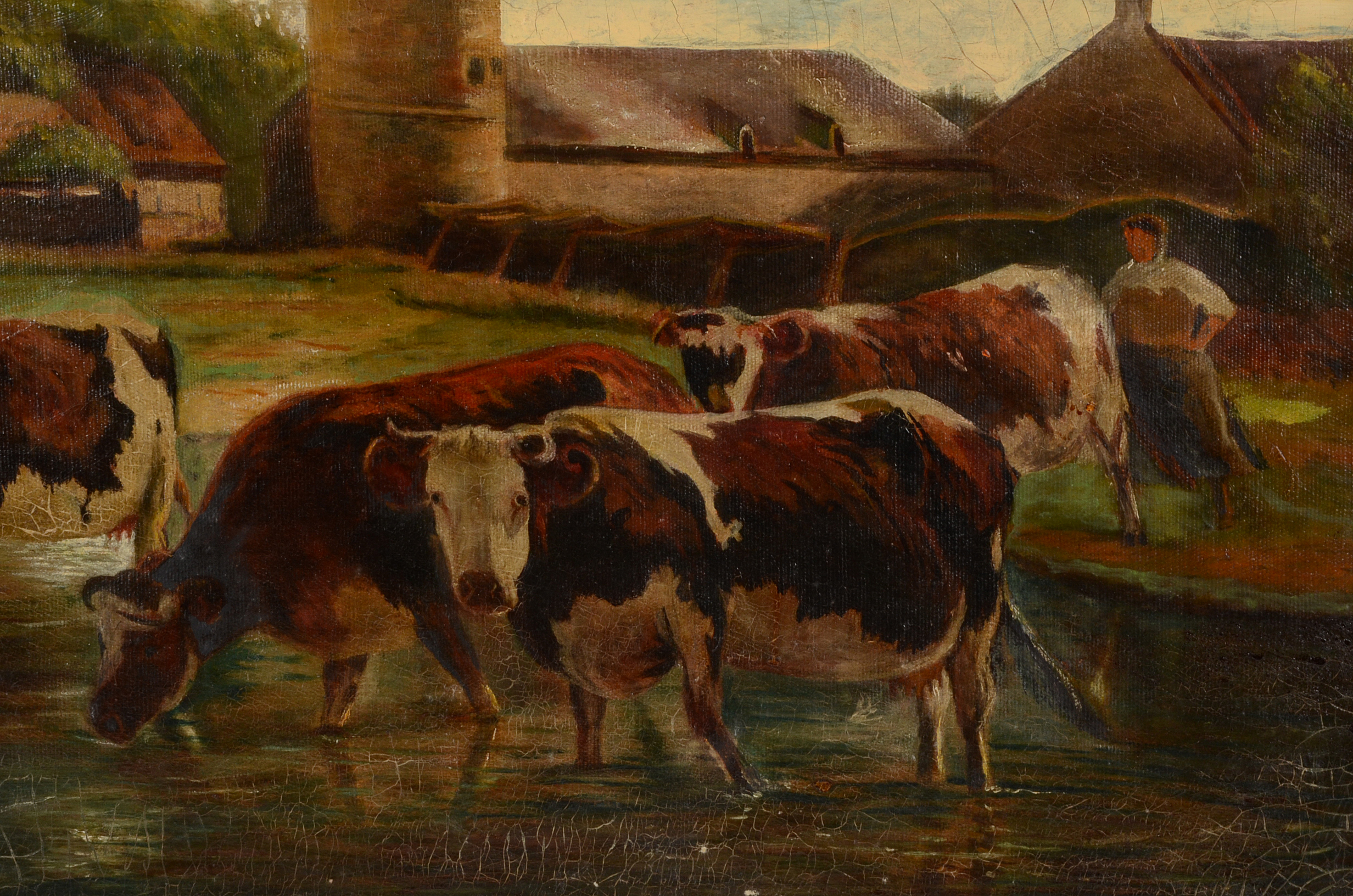 Early-19th Century Original Pastoral Oil Painting on Canvas