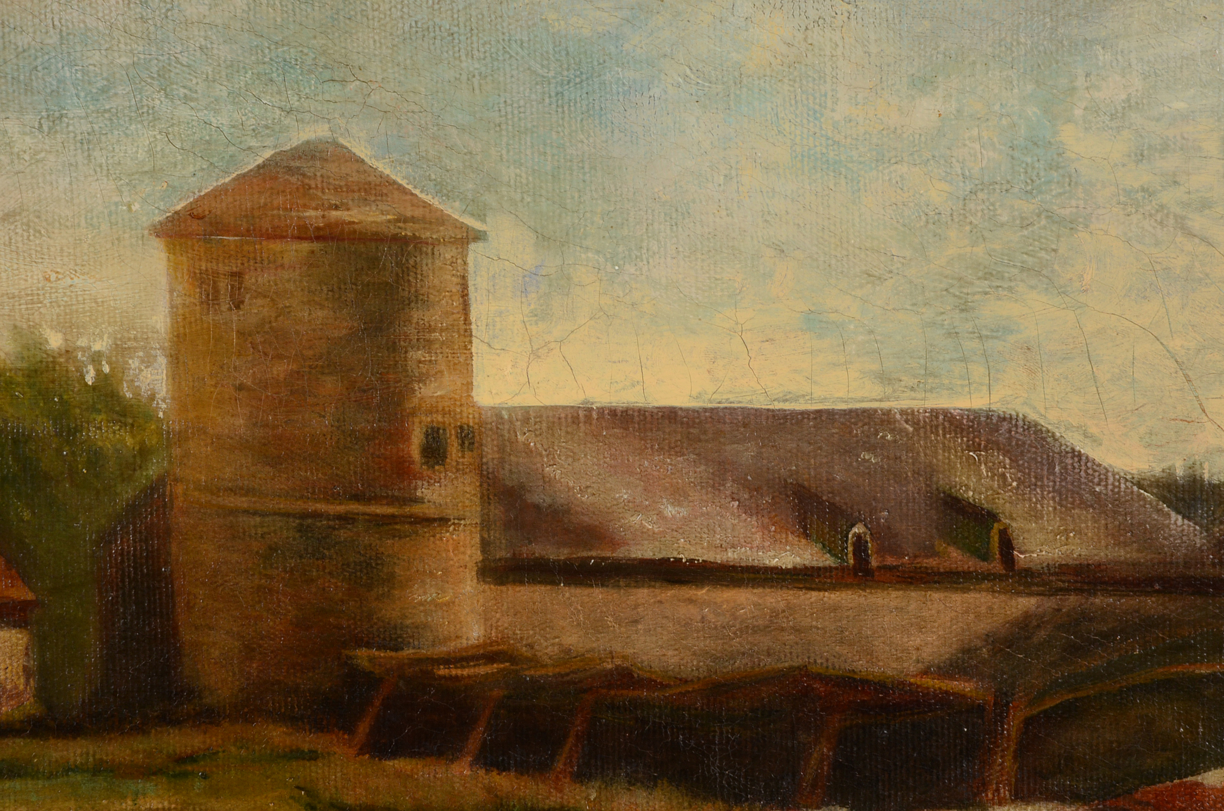 Early-19th Century Original Pastoral Oil Painting on Canvas