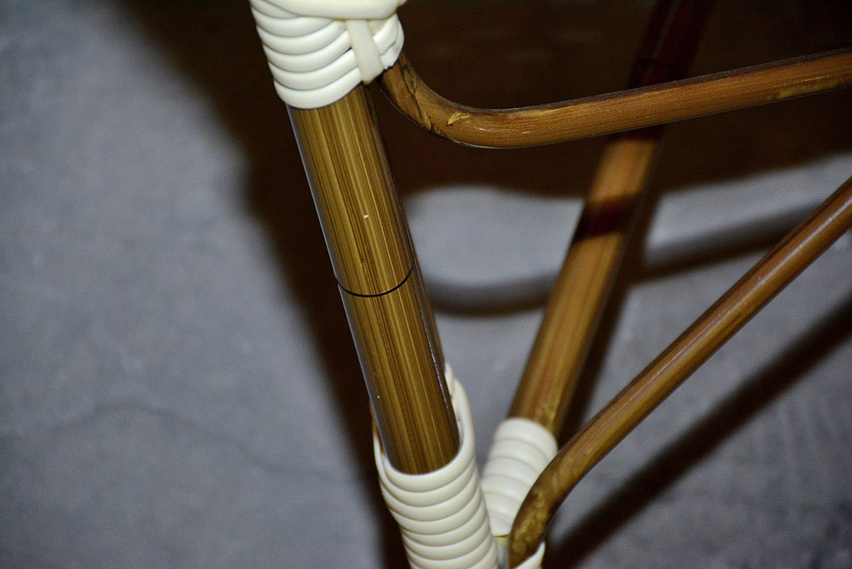 Red and White Woven Rattan Chairs