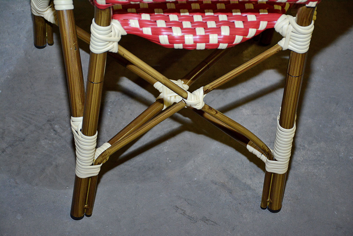 Red and White Woven Rattan Chairs