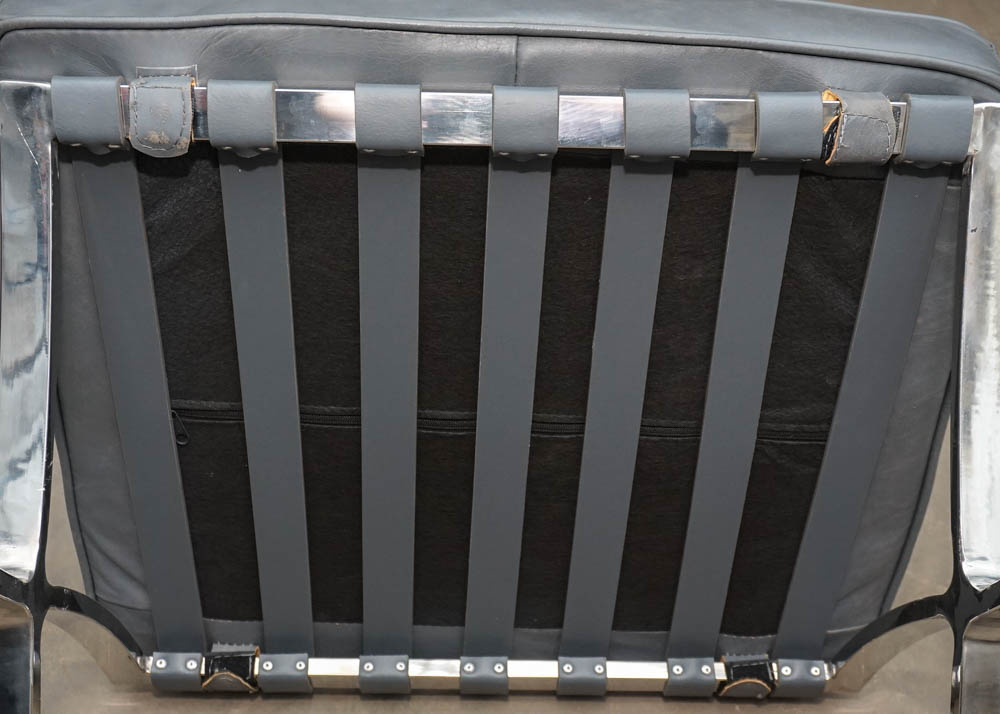 Blue Full Grain Leather Barcelona Style Chair With Ottoman