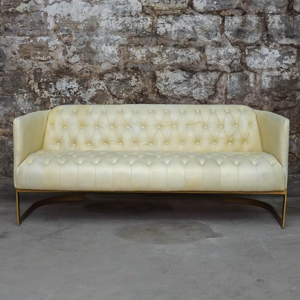 Full Grain Leather and Metal Tub Sofa