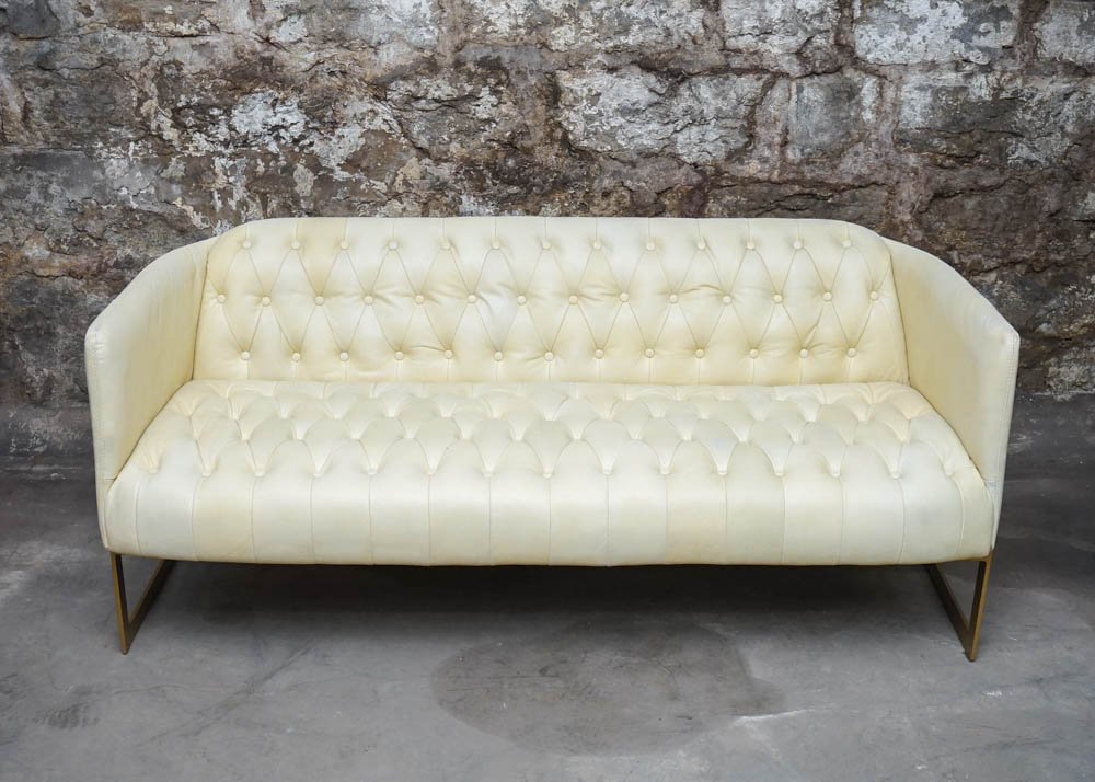 Full Grain Leather and Metal Tub Sofa