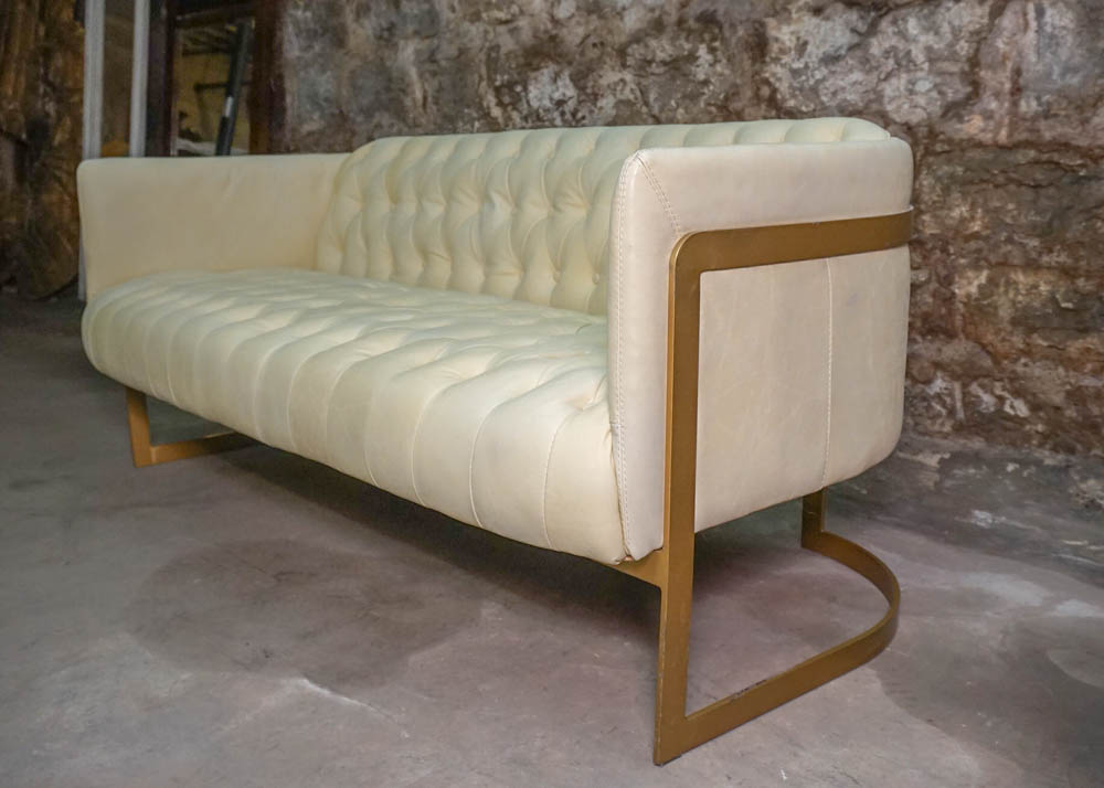 Full Grain Leather and Metal Tub Sofa