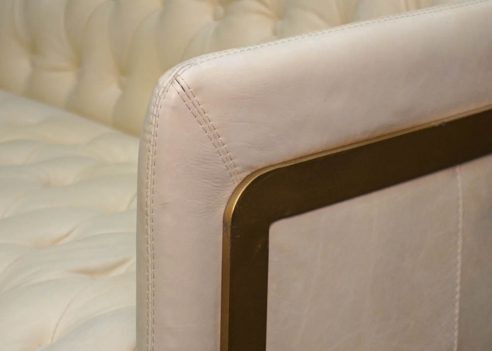 Full Grain Leather and Metal Tub Sofa