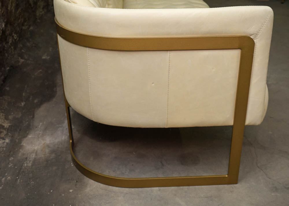 Full Grain Leather and Metal Tub Sofa