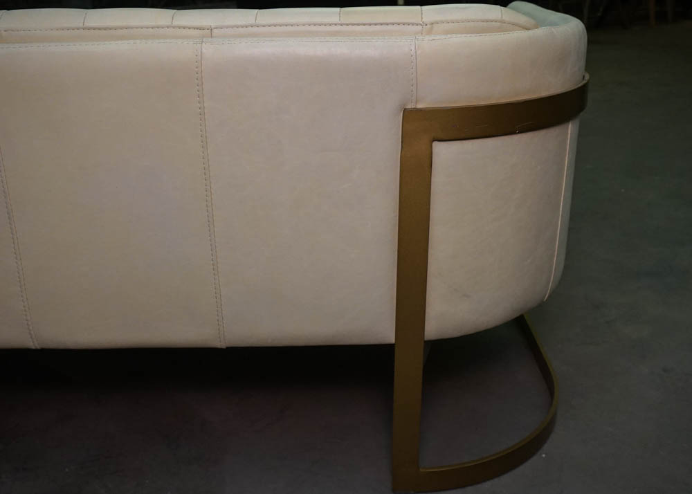 Full Grain Leather and Metal Tub Sofa
