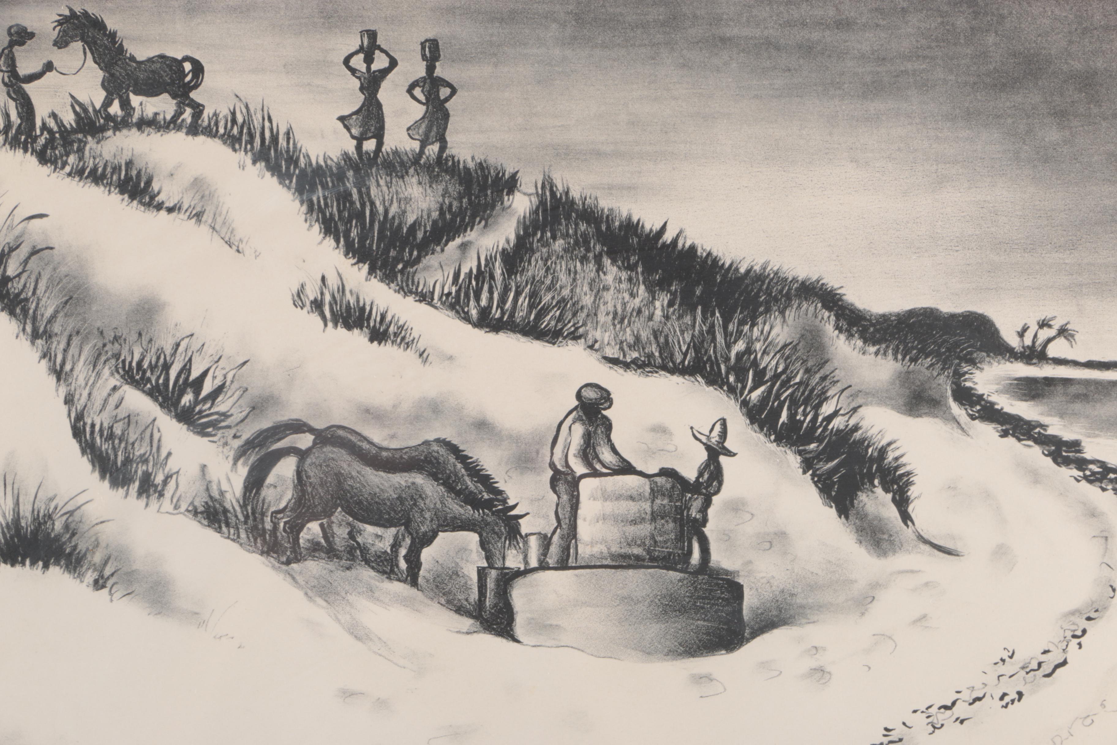 Nora Benjamin Kubie Lithograph on Paper of Travelers