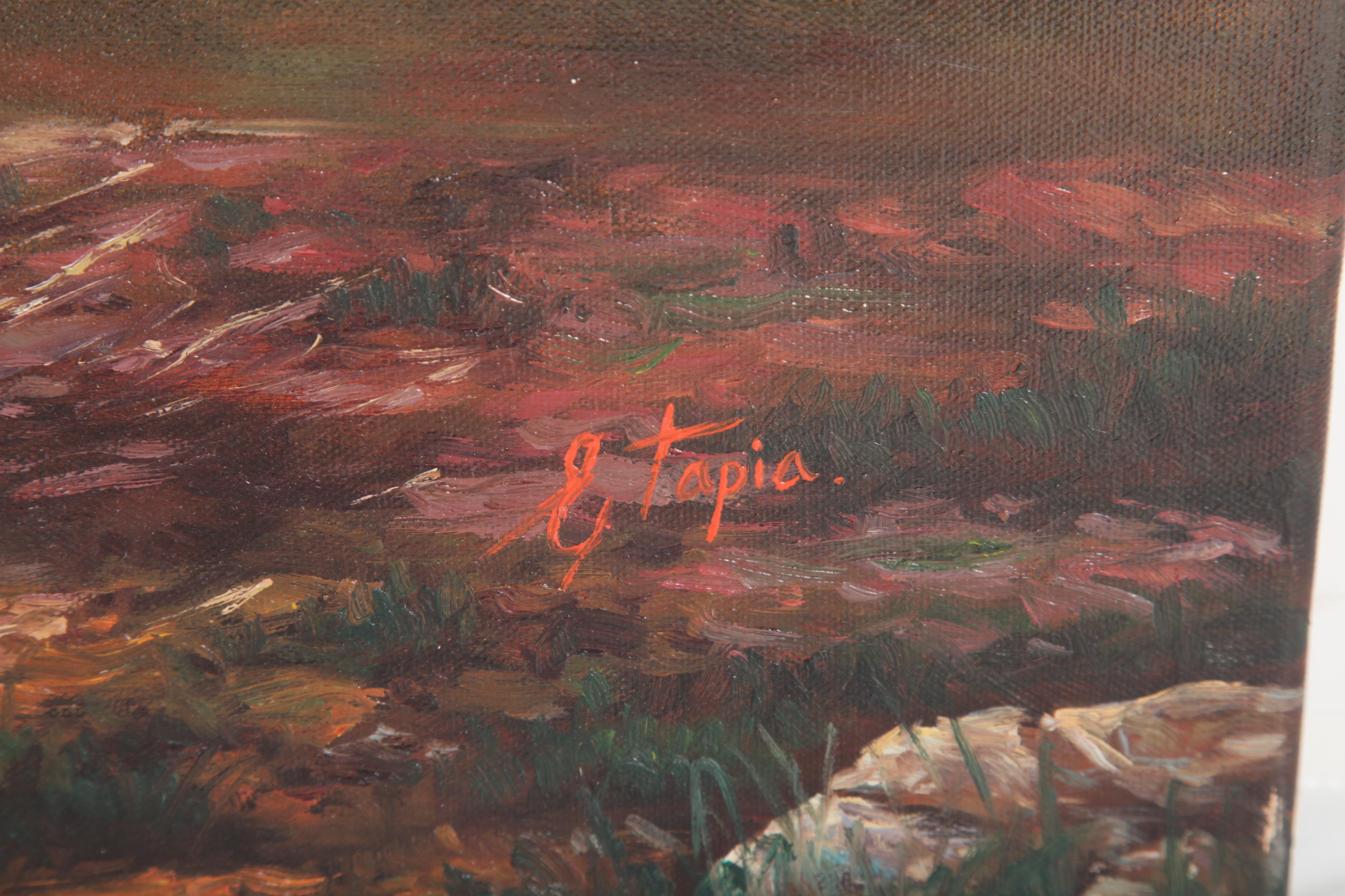 E. Tapia Signed Oil Painting on Canvas of Lake