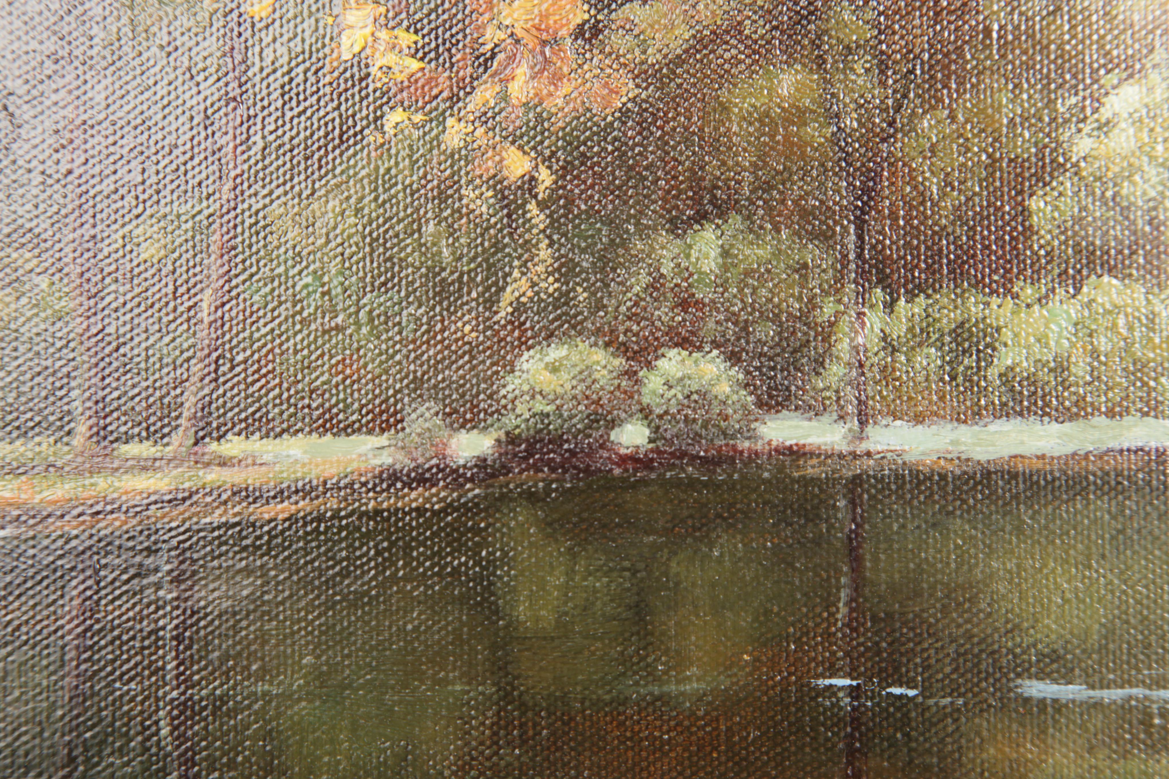 E. Tapia Signed Oil Painting on Canvas of Lake