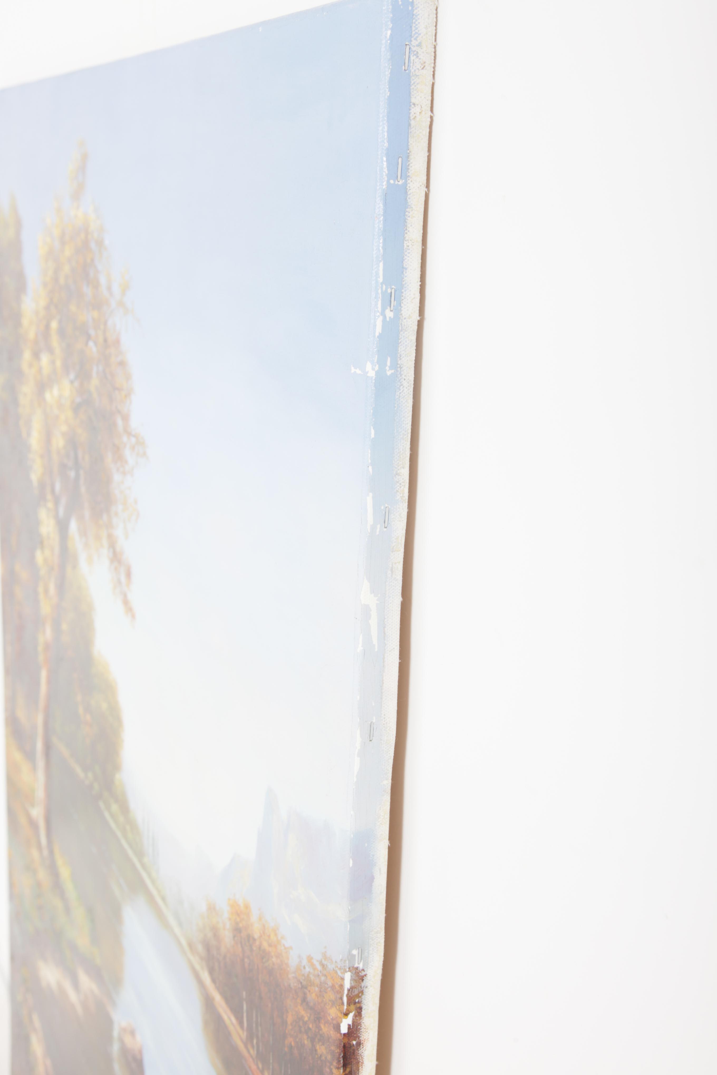 E. Tapia Signed Oil Painting on Canvas of Lake