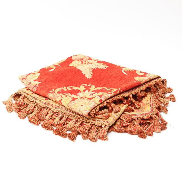 Coral and Gold Fringed Throw