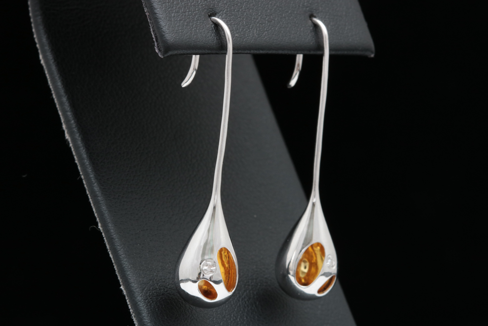 Sterling Silver and Diamond Drop Earrings