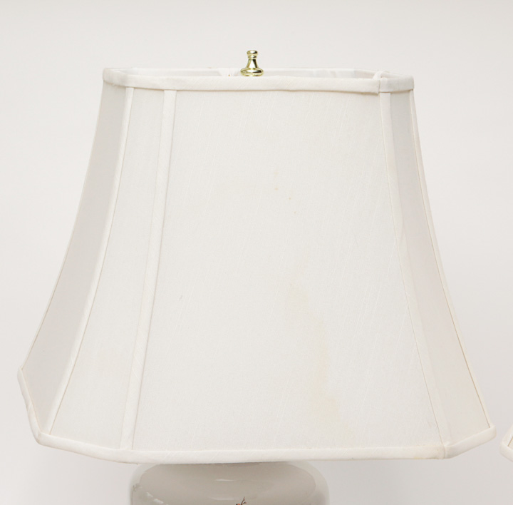 Pair of White Ceramic "Cherry Blossom" Table Lamps