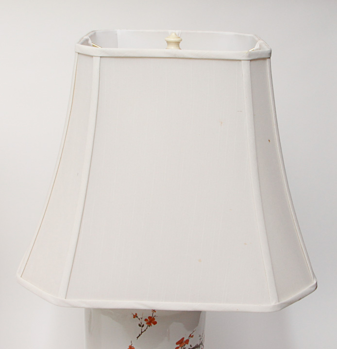 Pair of White Ceramic "Cherry Blossom" Table Lamps