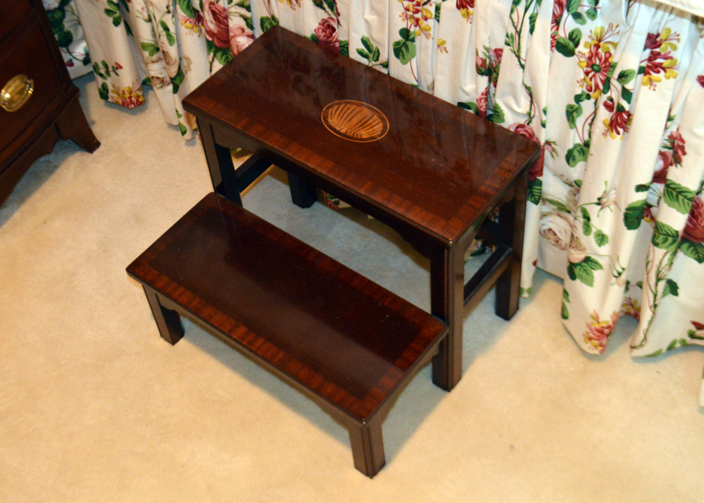 King Size Four Poster Mahogany Rice Bed and Step Stool