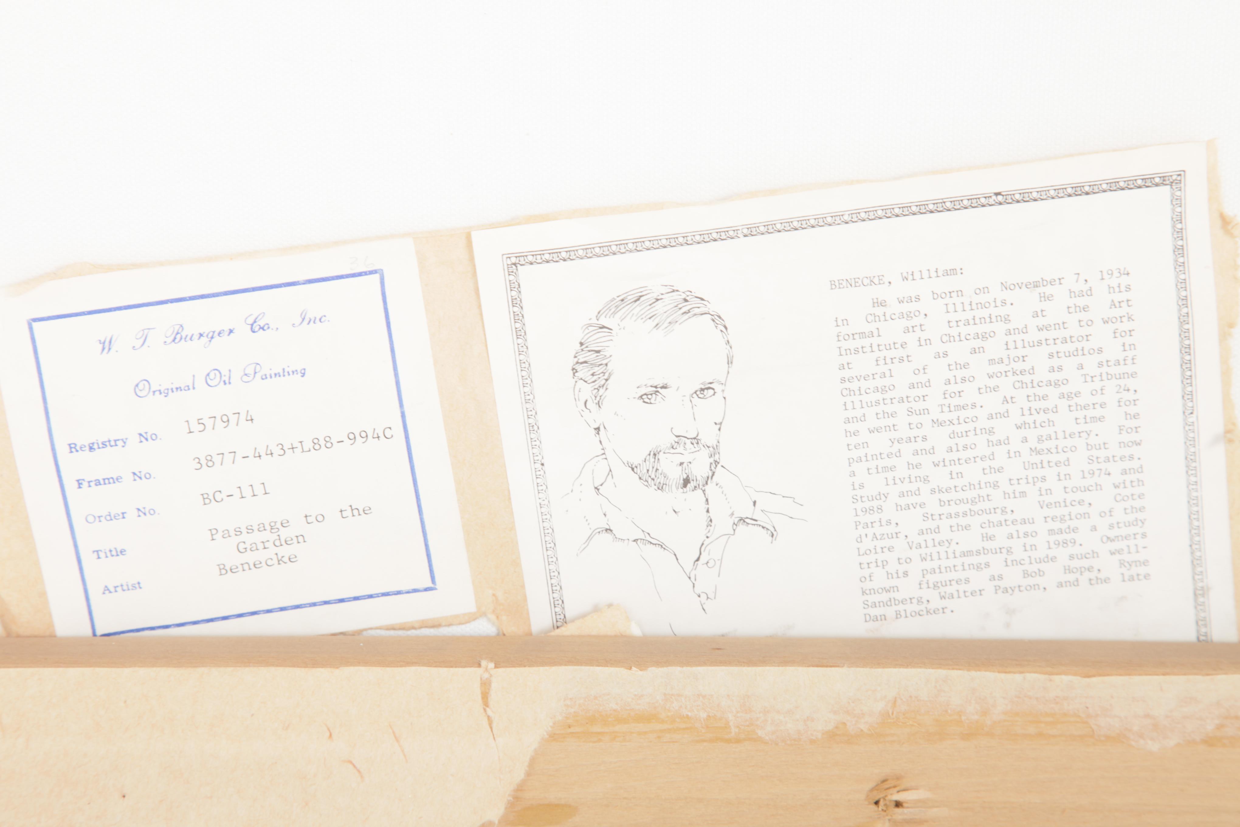 William Benecke Oil Painting on Canvas "Passage To The Garden"