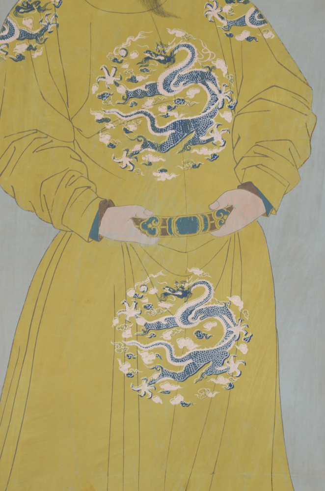 Mid-20th Century Serigraph of Emperor Taizong of Tang Portrait