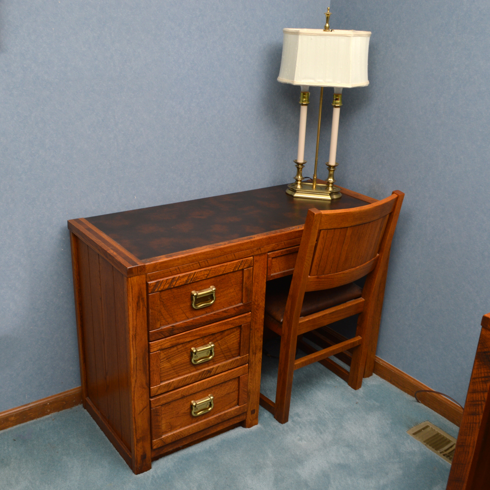 Vintage Young-Hinkle Desk, Chair, and Brass Lamp