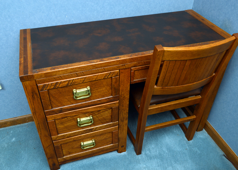 Vintage Young-Hinkle Desk, Chair, and Brass Lamp