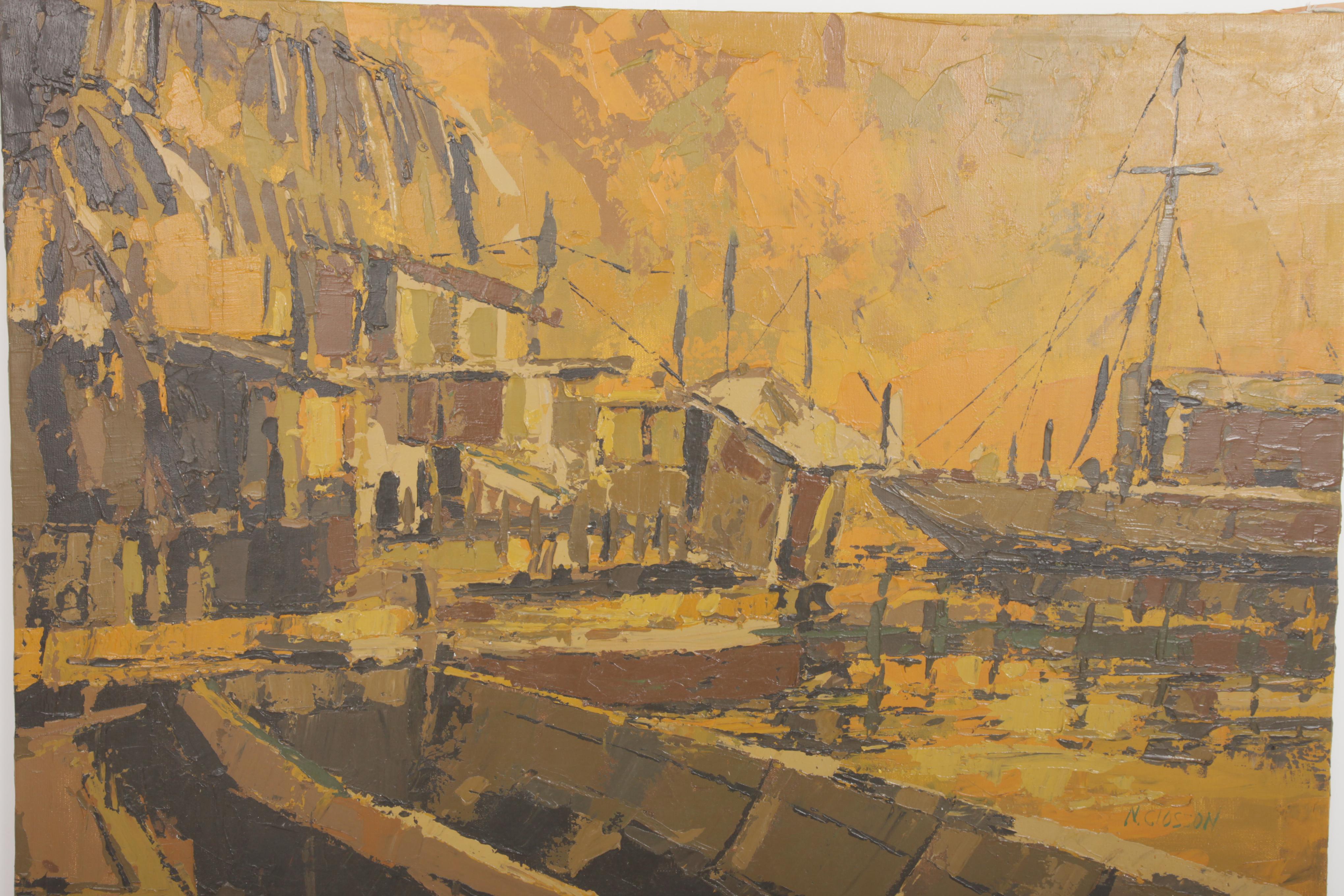 N. Closson Original Oil Painting of a Pier