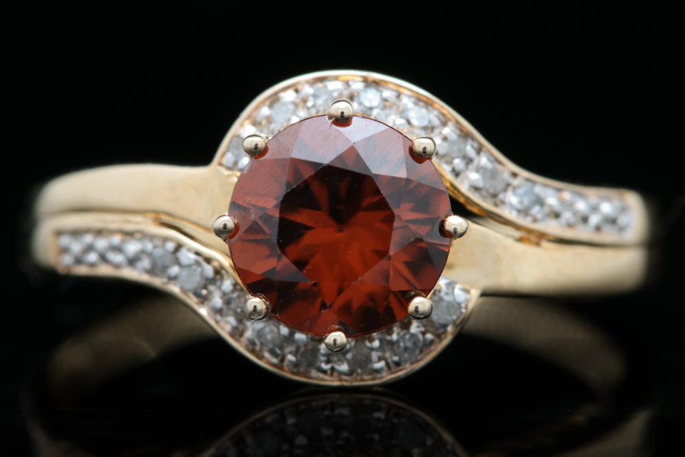 Gold Plated Sterling Silver, Orange Zircon and Diamond Ring