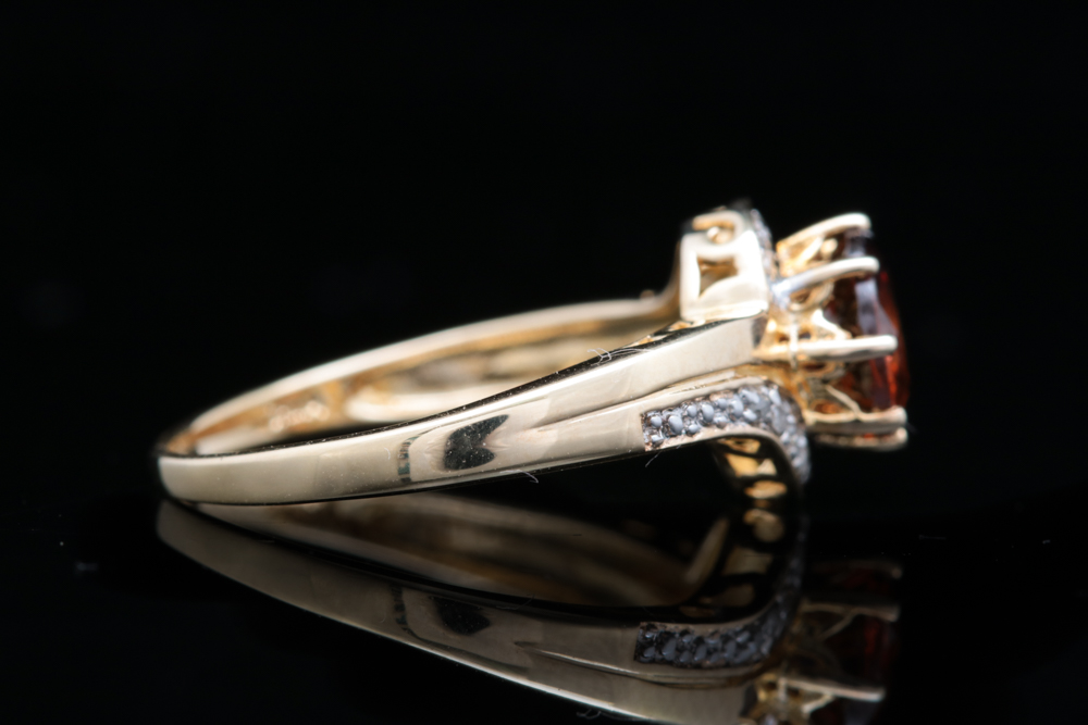 Gold Plated Sterling Silver, Orange Zircon and Diamond Ring