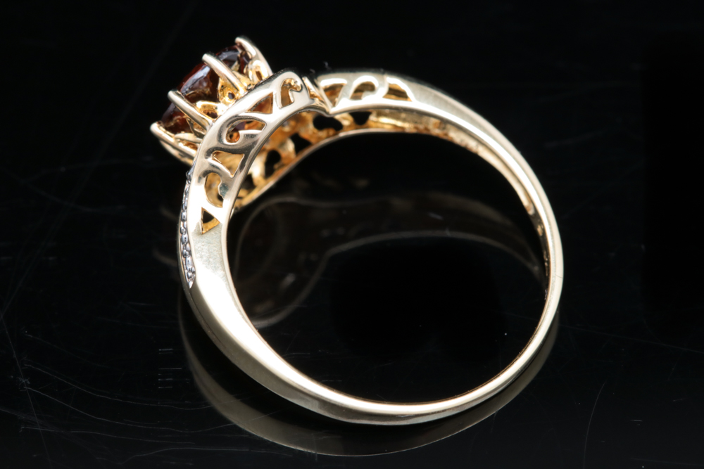 Gold Plated Sterling Silver, Orange Zircon and Diamond Ring