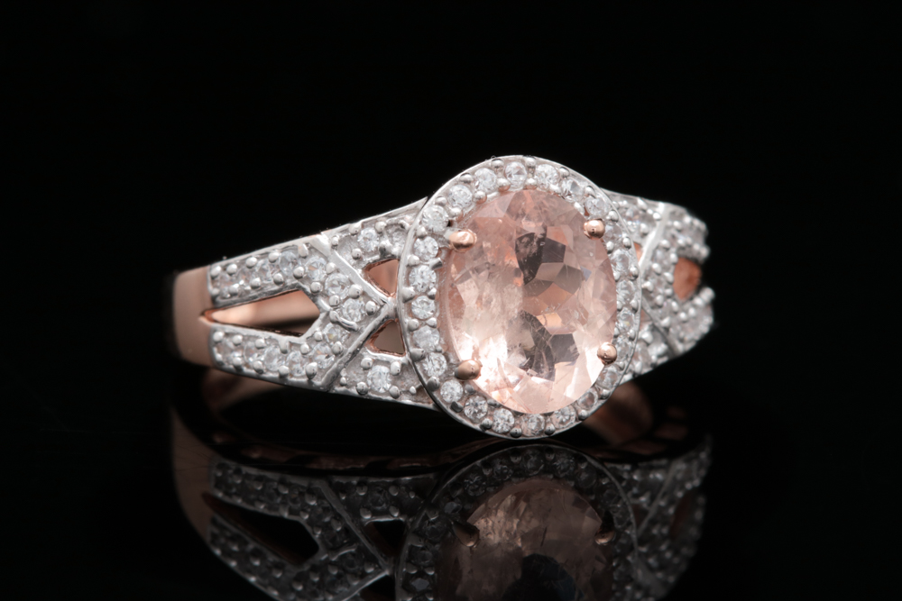 Gold Plated Sterling Silver, Morganite and White Zircon Ring