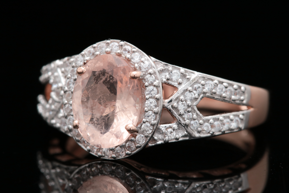 Gold Plated Sterling Silver, Morganite and White Zircon Ring
