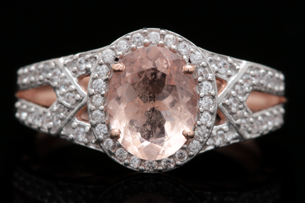 Gold Plated Sterling Silver, Morganite and White Zircon Ring