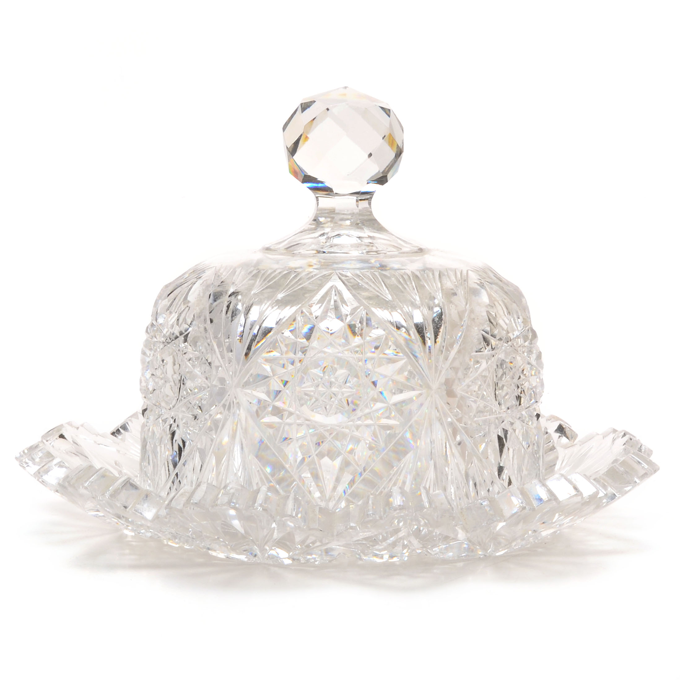 Antique American Brilliant Cut Glass Butter Dome Dish