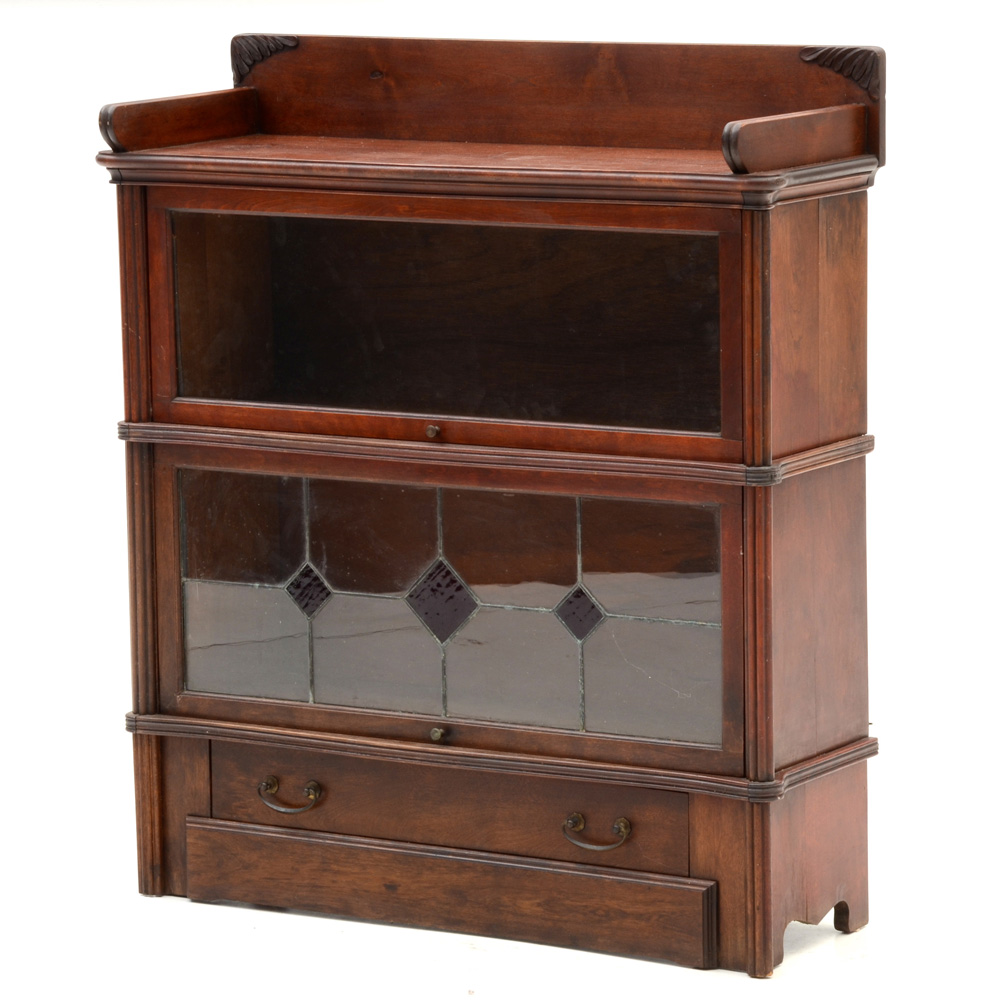 Vintage Leaded Glass Barrister Bookcase