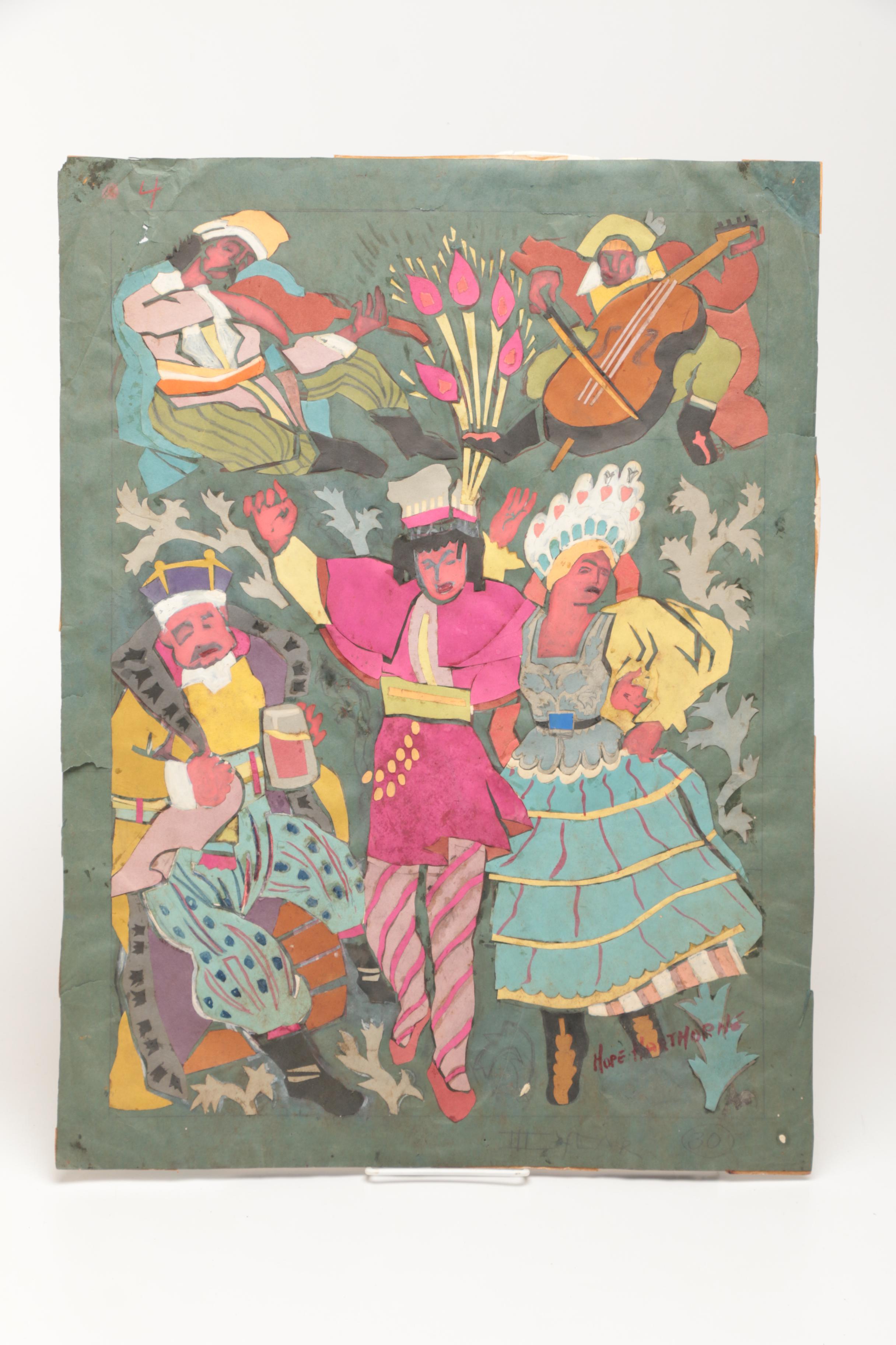 One Lithograph Print, One Graphite Drawing, and One Paper Collage