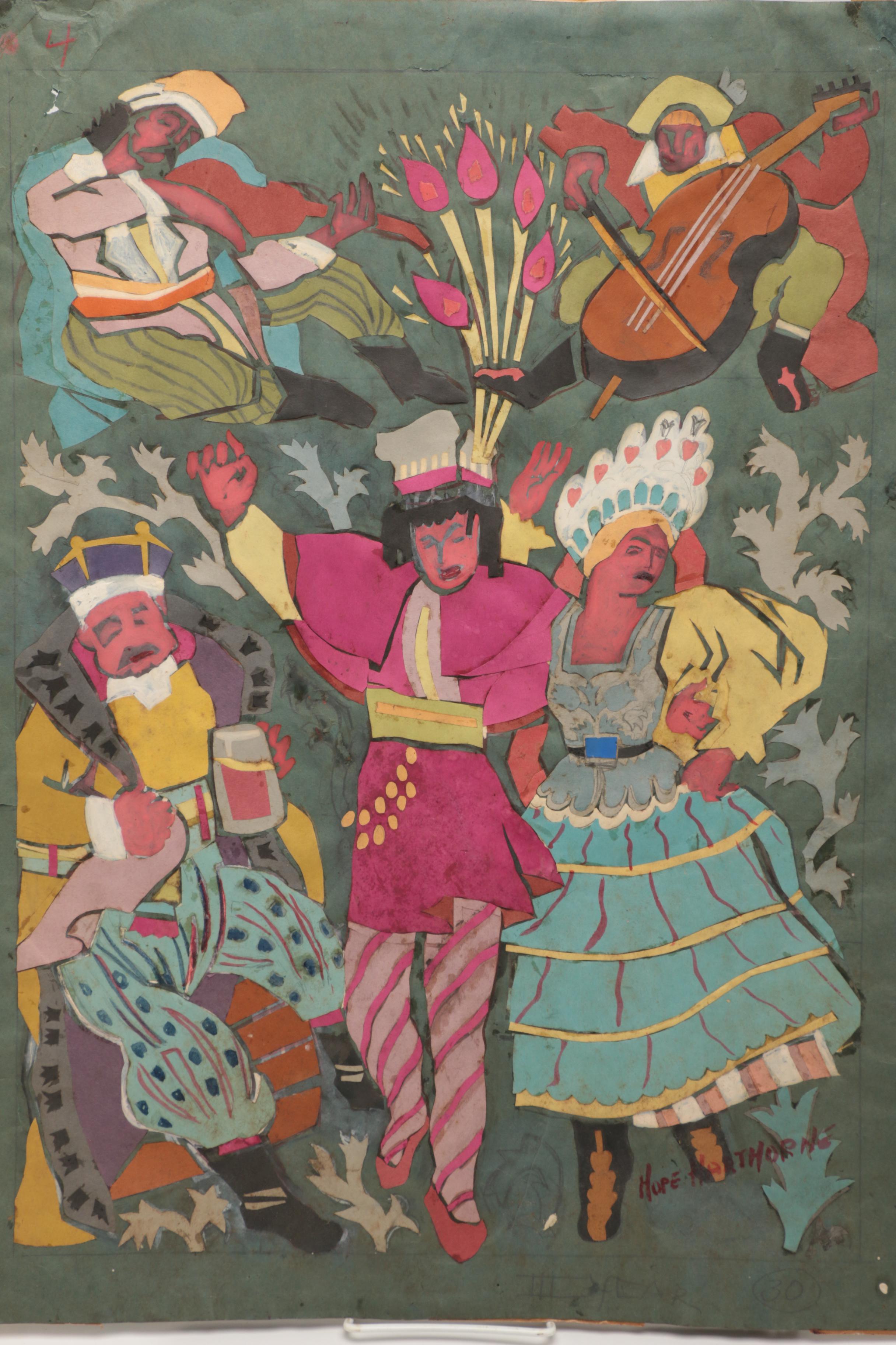 One Lithograph Print, One Graphite Drawing, and One Paper Collage