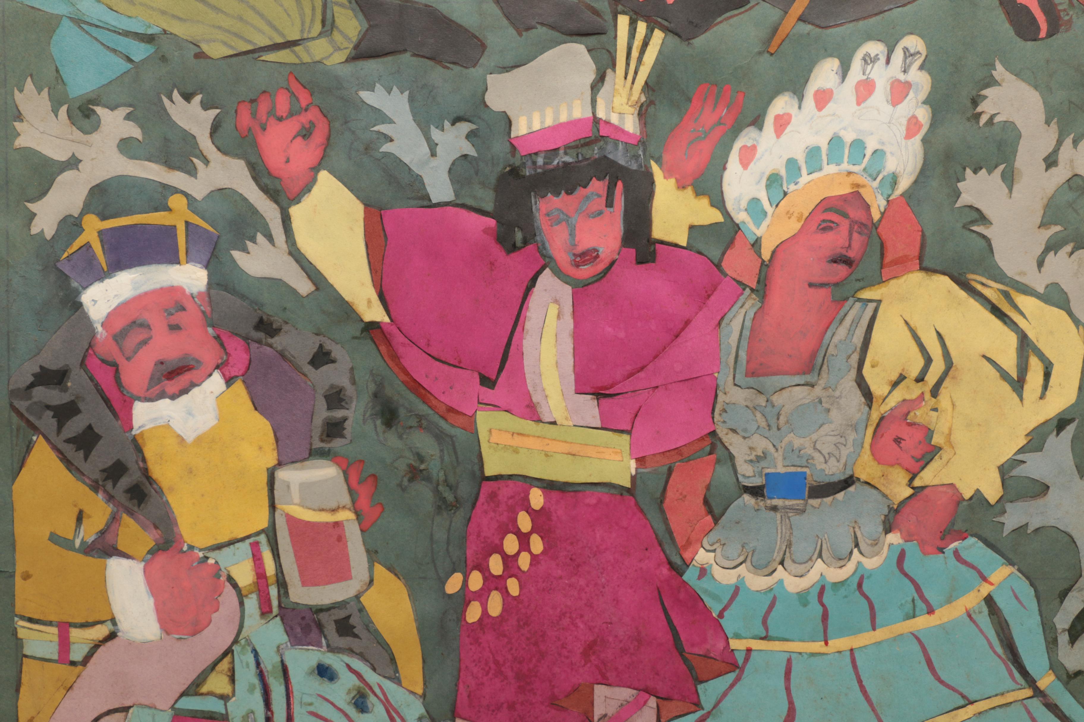 One Lithograph Print, One Graphite Drawing, and One Paper Collage