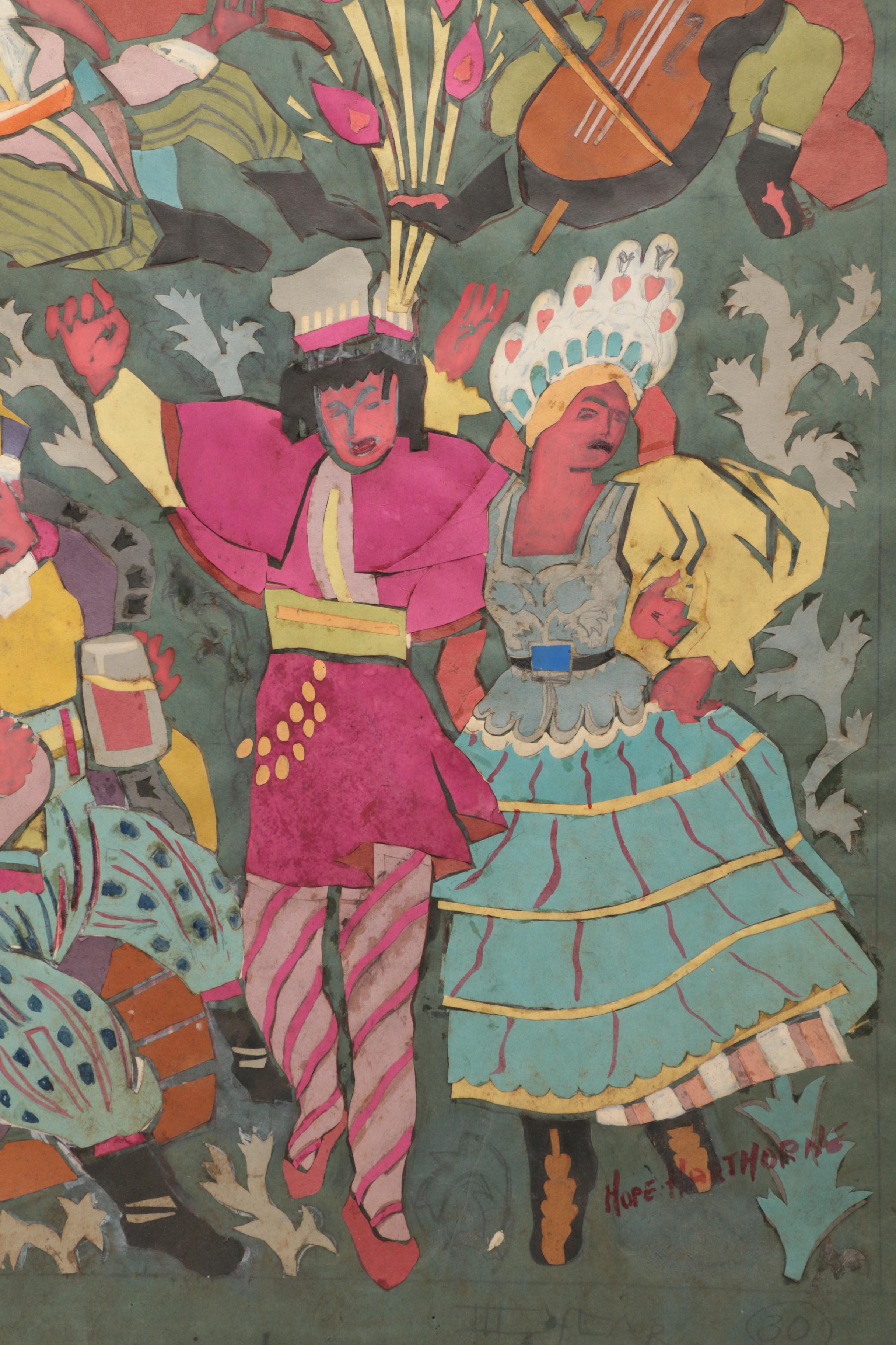 One Lithograph Print, One Graphite Drawing, and One Paper Collage