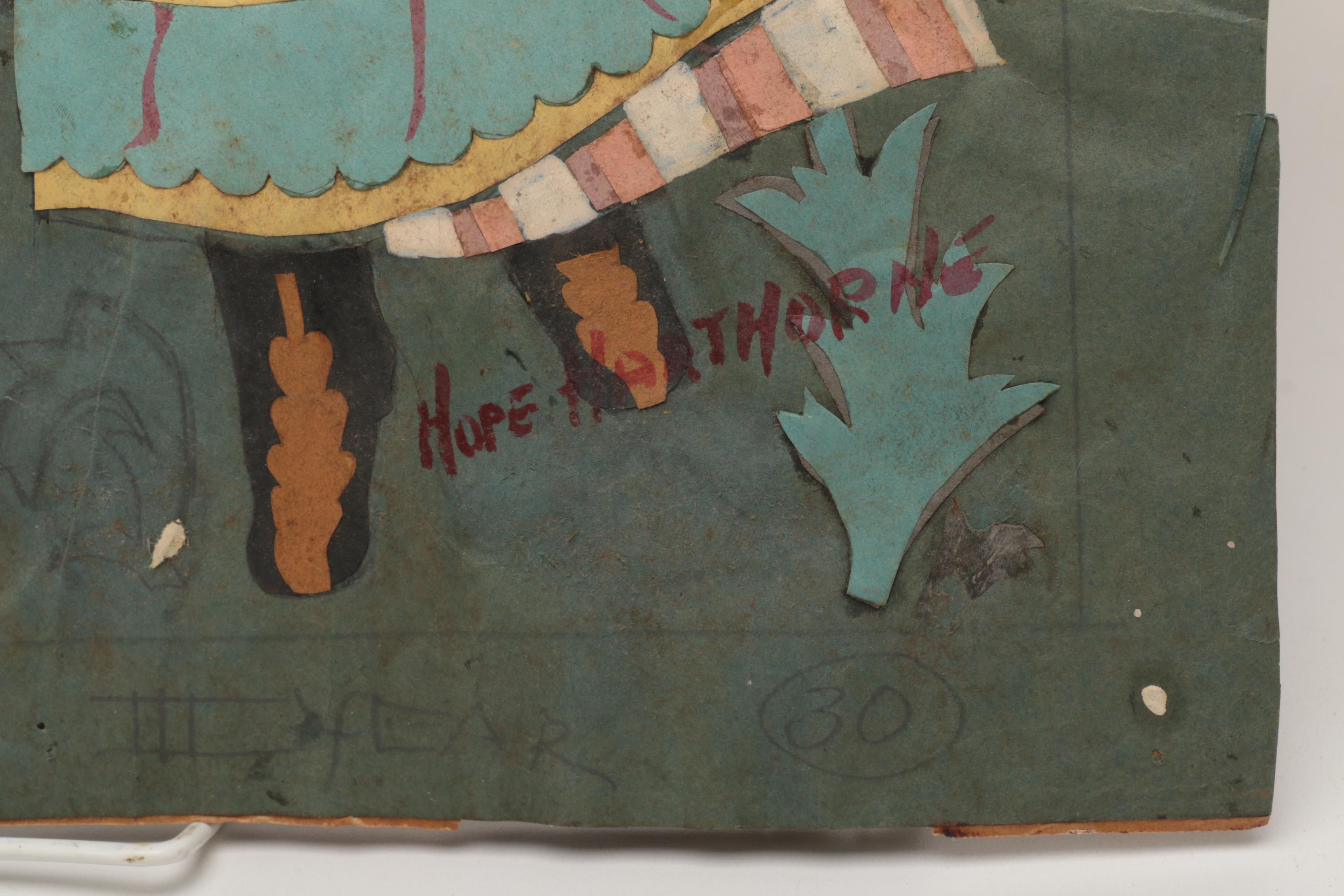 One Lithograph Print, One Graphite Drawing, and One Paper Collage