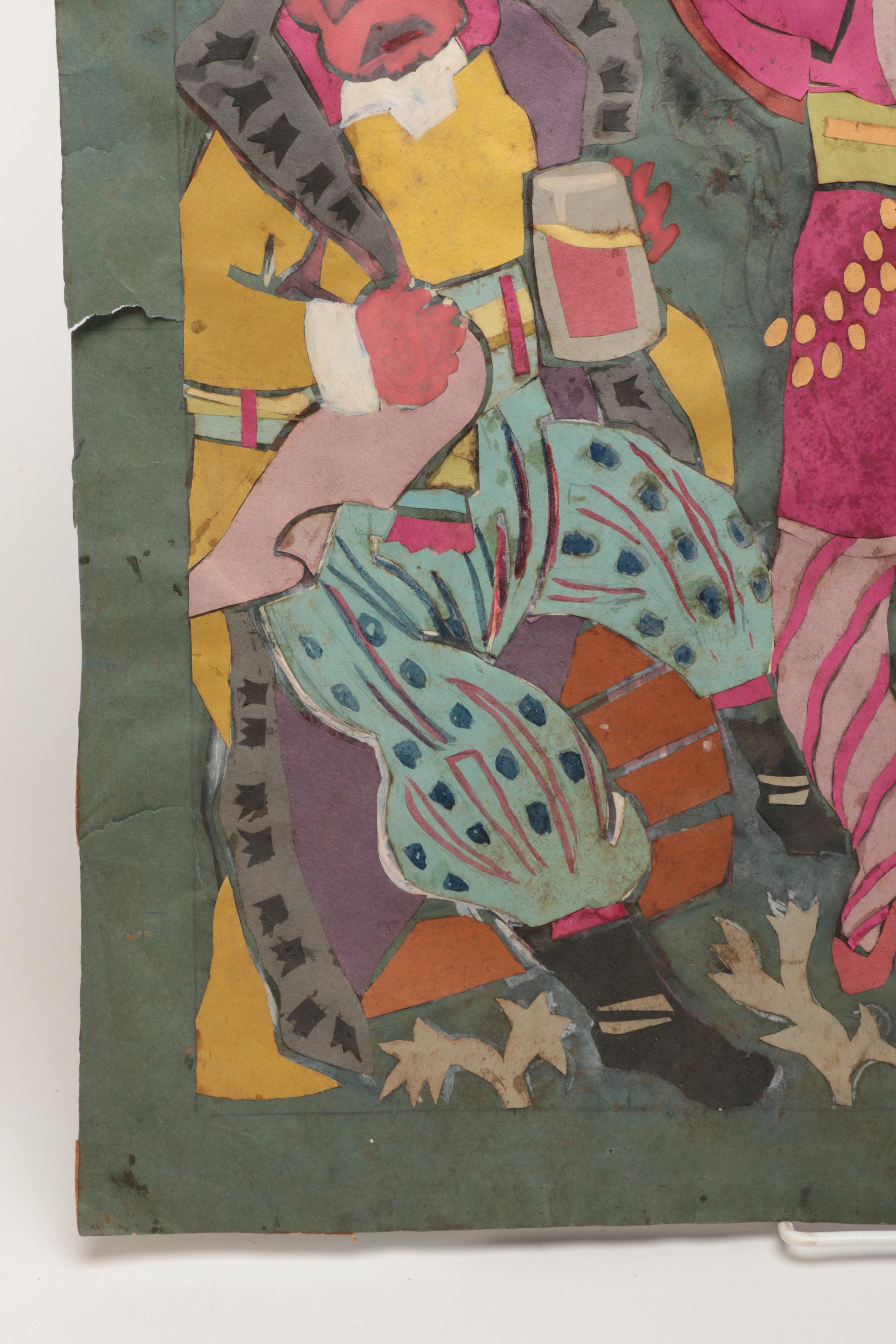 One Lithograph Print, One Graphite Drawing, and One Paper Collage