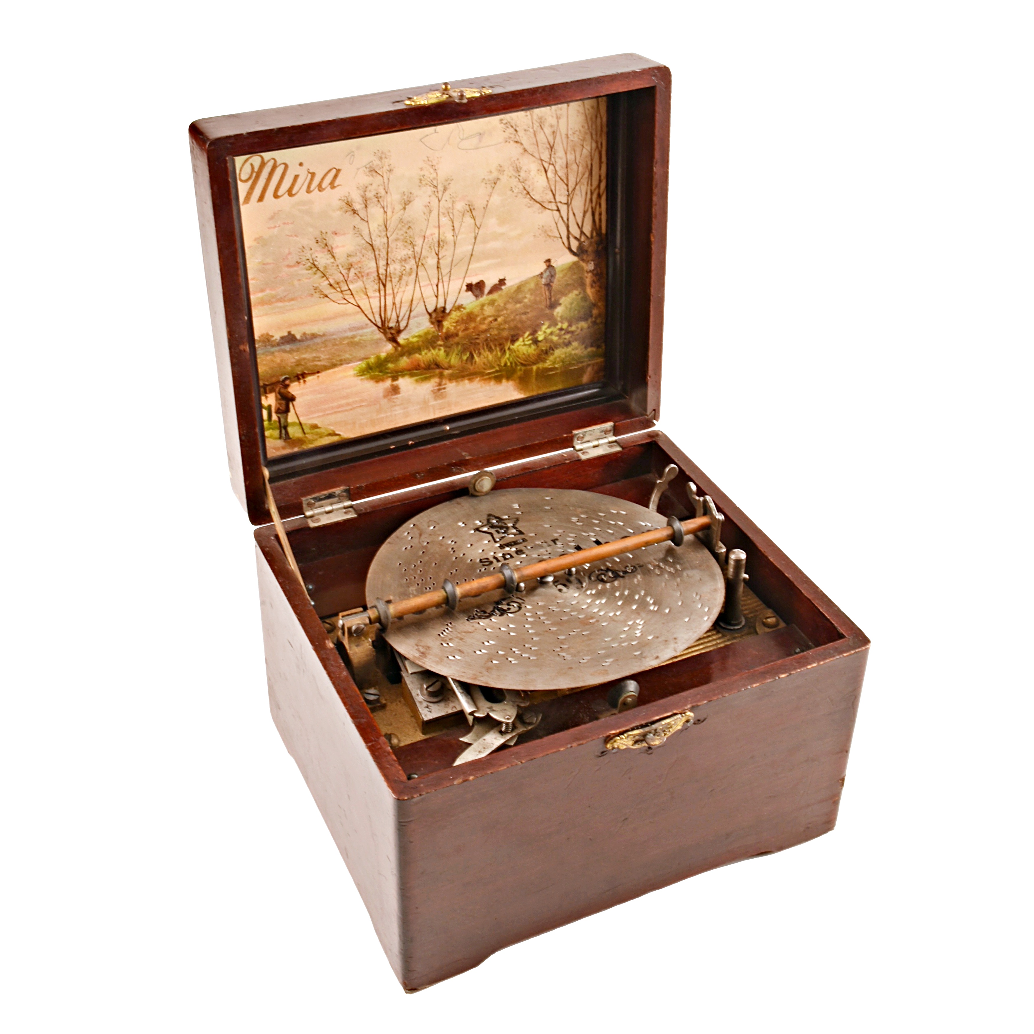 Early 20th Century Mira Disc Music Box and Discs