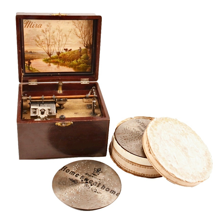 Early 20th Century Mira Disc Music Box and Discs